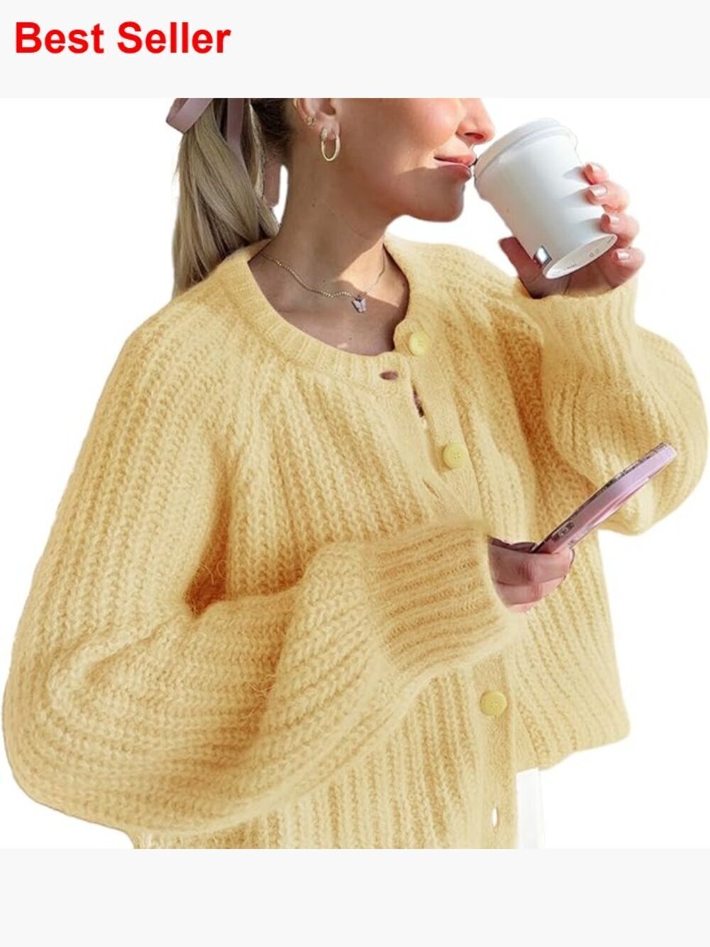 Chunky Soft Knit Cardigan Sweater Button Down Open Front Long Sleeve